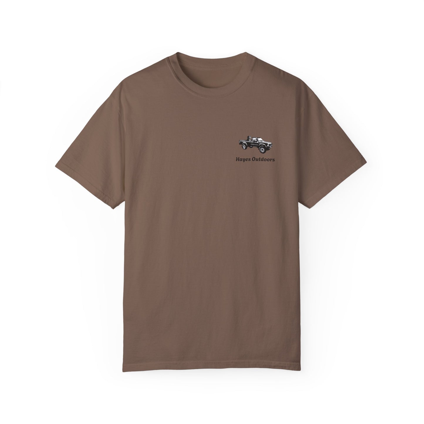 Hayes Outdoors Unisex Garment-Dyed T-Shirt Front and Back - Toyota Pickup Inspired Design