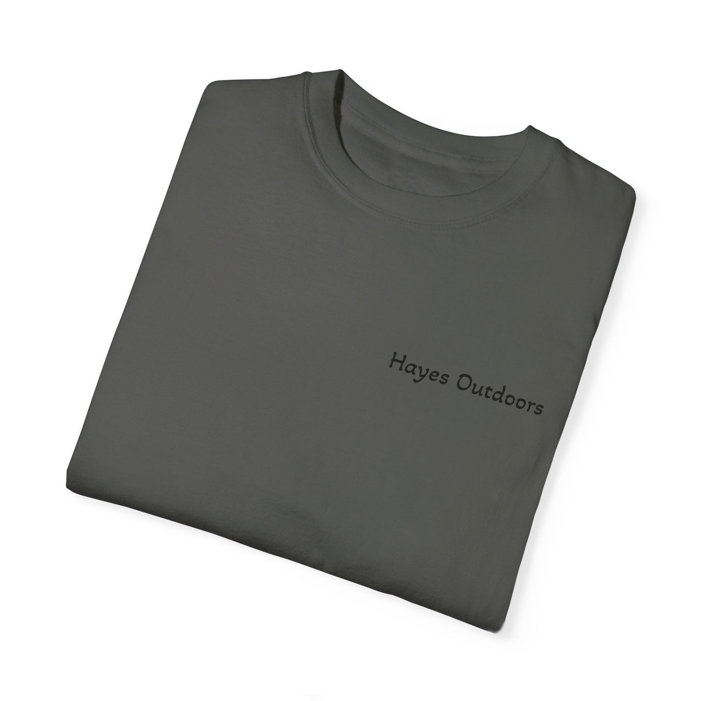 Hayes Outdoors Unisex Garment-Dyed T-Shirt Front and Back - Old Ford & Adventure Inspired Design