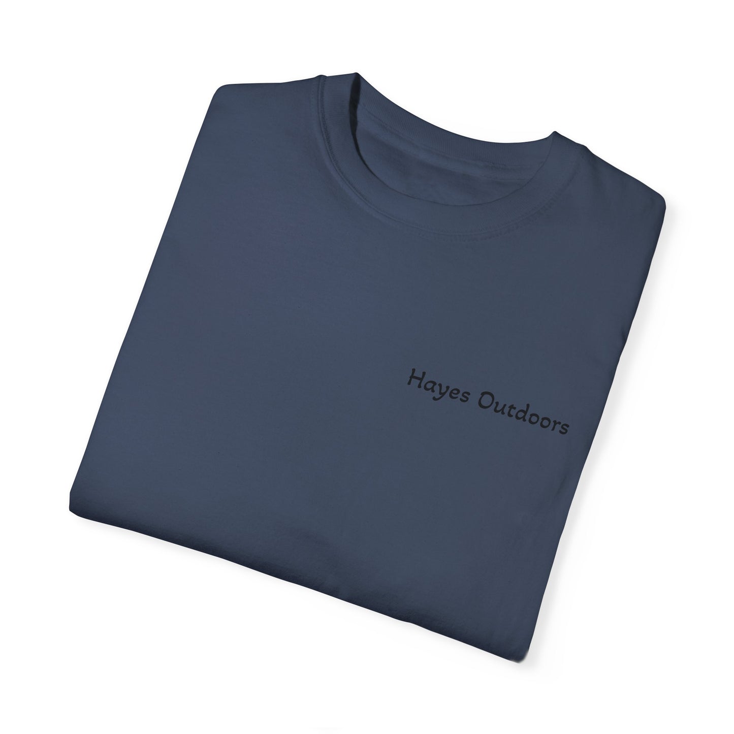 Hayes Outdoors Unisex Garment-Dyed T-Shirt Front and Back - Old Ford & Adventure Inspired Design