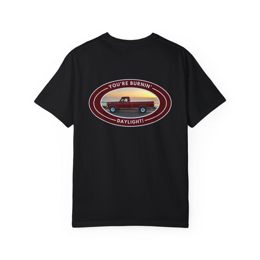 Hayes Outdoors Unisex Garment-Dyed T-Shirt Front and Back - Old Ford & Adventure Inspired Design