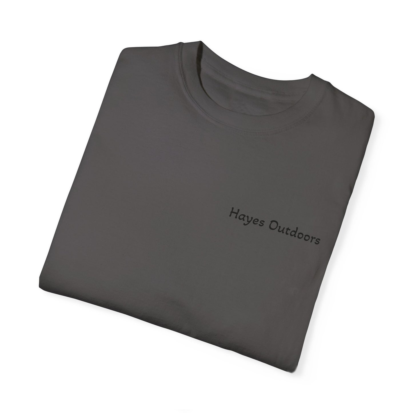 Hayes Outdoors Unisex Garment-Dyed T-Shirt Front and Back - Old Ford & Adventure Inspired Design