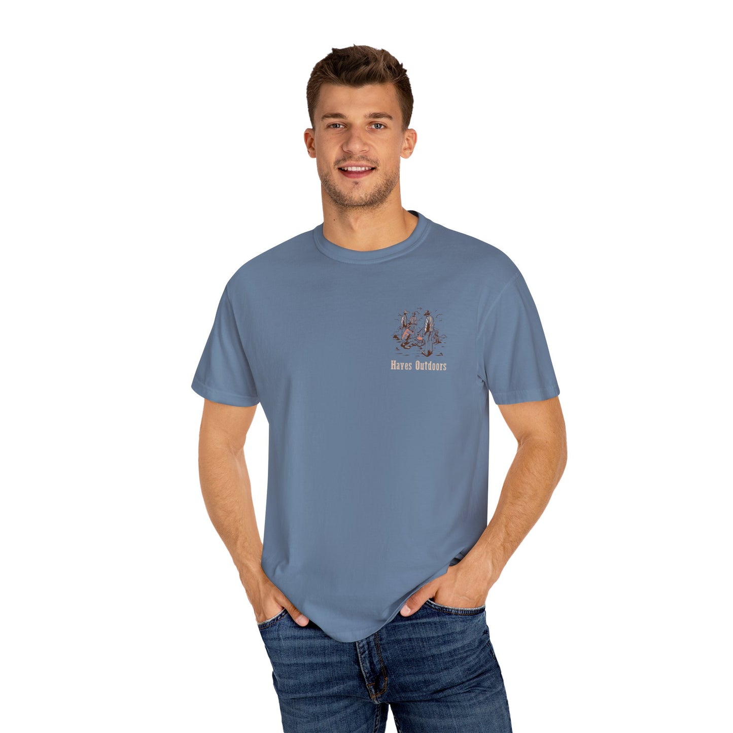Heritage Outdoors Unisex Garment-Dyed T-Shirt Front and Back - Nature & Adventure Inspired Design