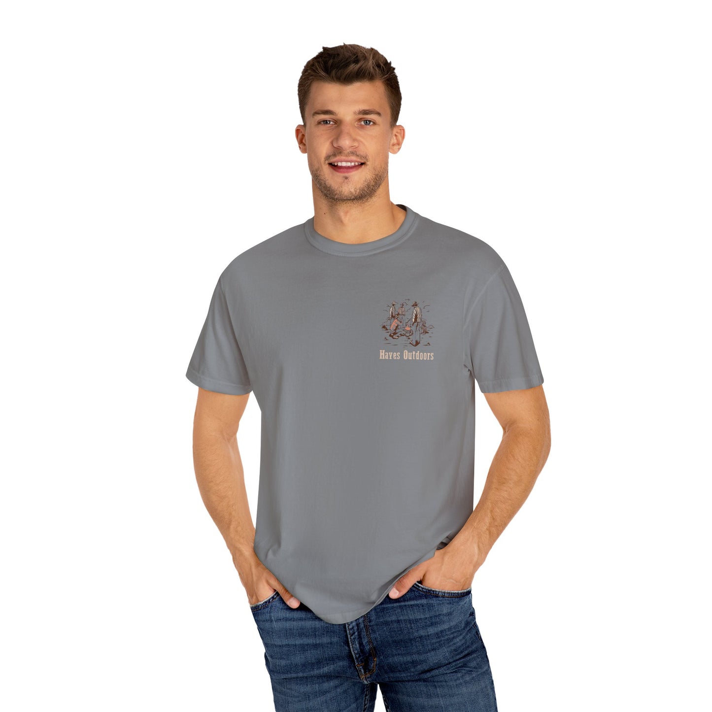 Heritage Outdoors Unisex Garment-Dyed T-Shirt Front and Back - Nature & Adventure Inspired Design