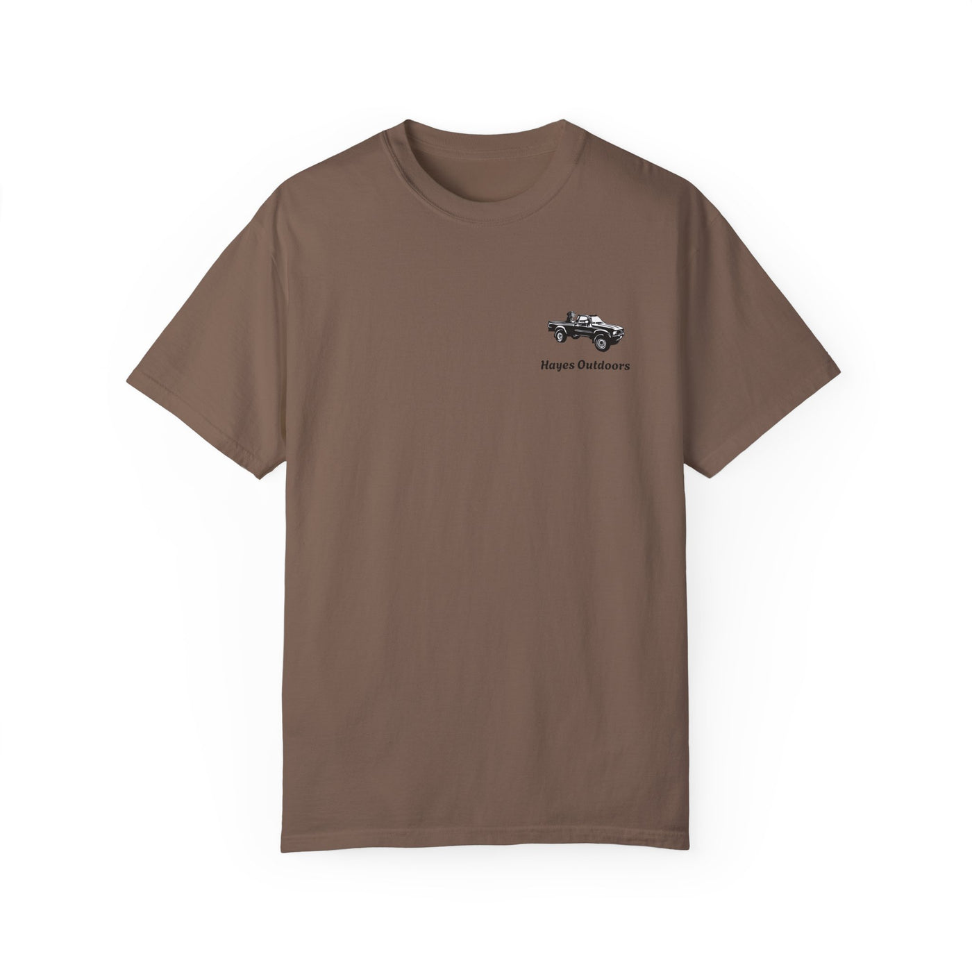 Hayes Outdoors Unisex Garment-Dyed T-Shirt Front and Back - Toyota Pickup Inspired Design