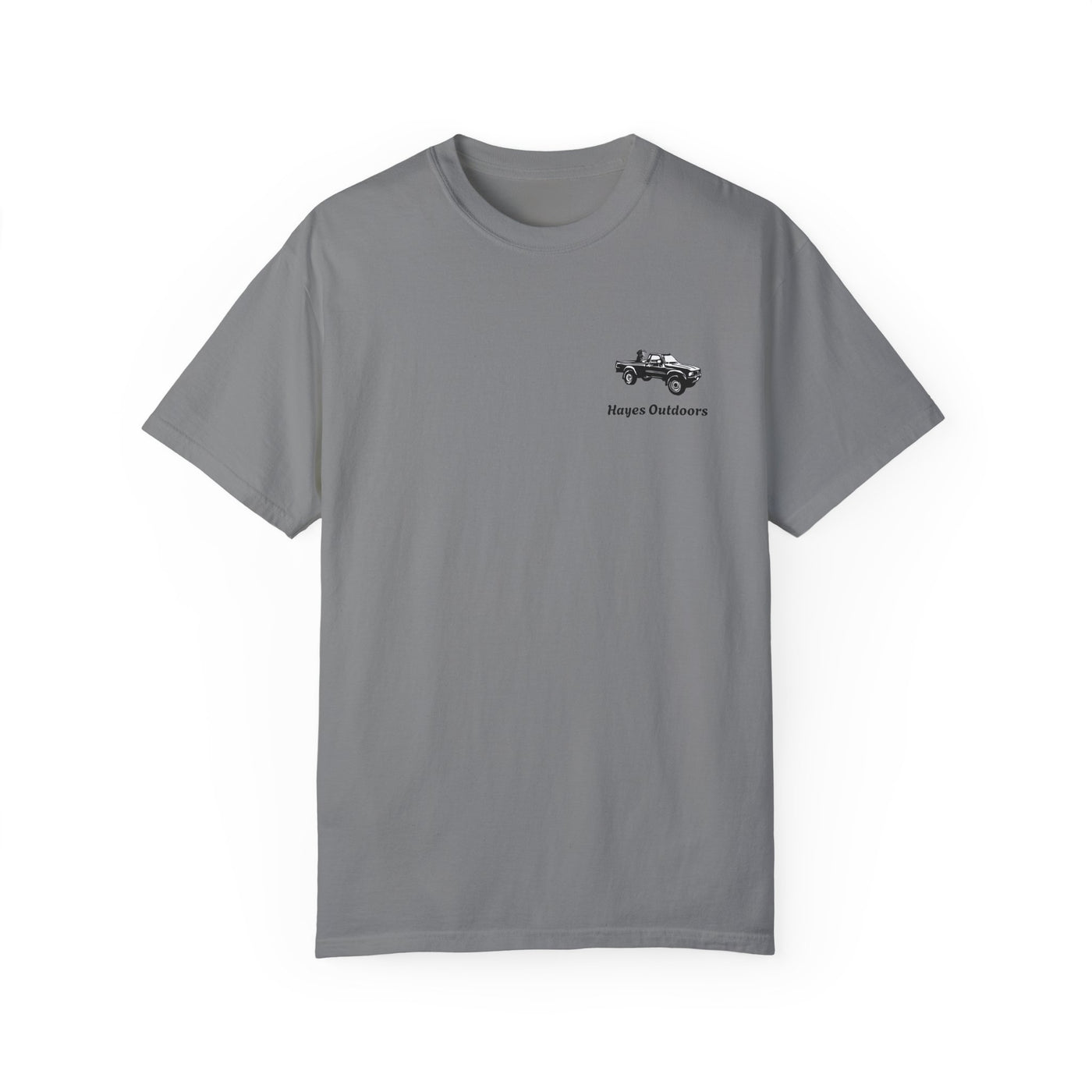 Hayes Outdoors Unisex Garment-Dyed T-Shirt Front and Back - Toyota Pickup Inspired Design