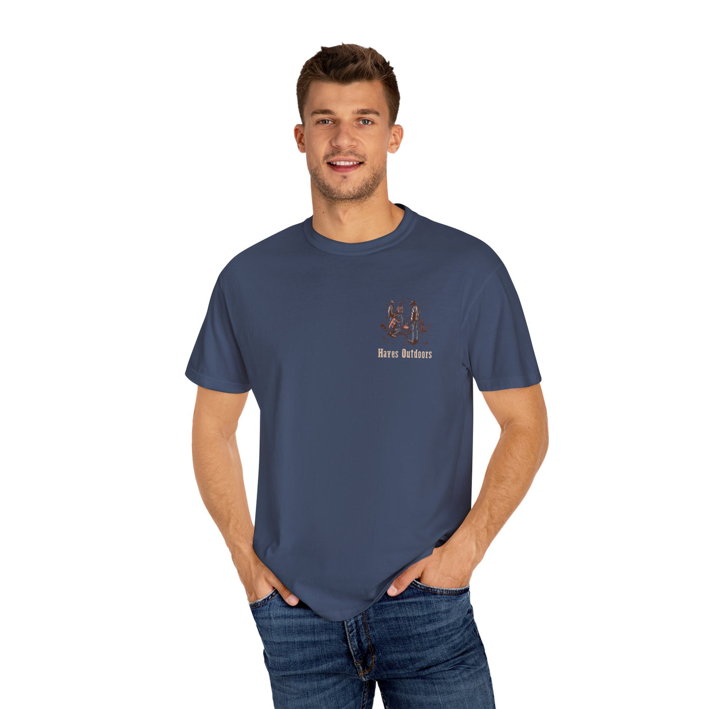 Heritage Outdoors Unisex Garment-Dyed T-Shirt Front and Back - Nature & Adventure Inspired Design