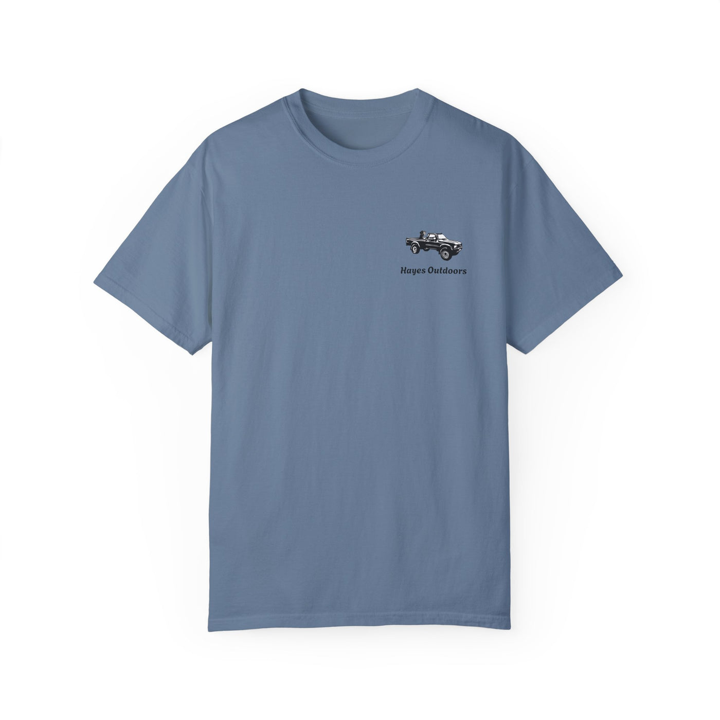 Hayes Outdoors Unisex Garment-Dyed T-Shirt Front and Back - Toyota Pickup Inspired Design