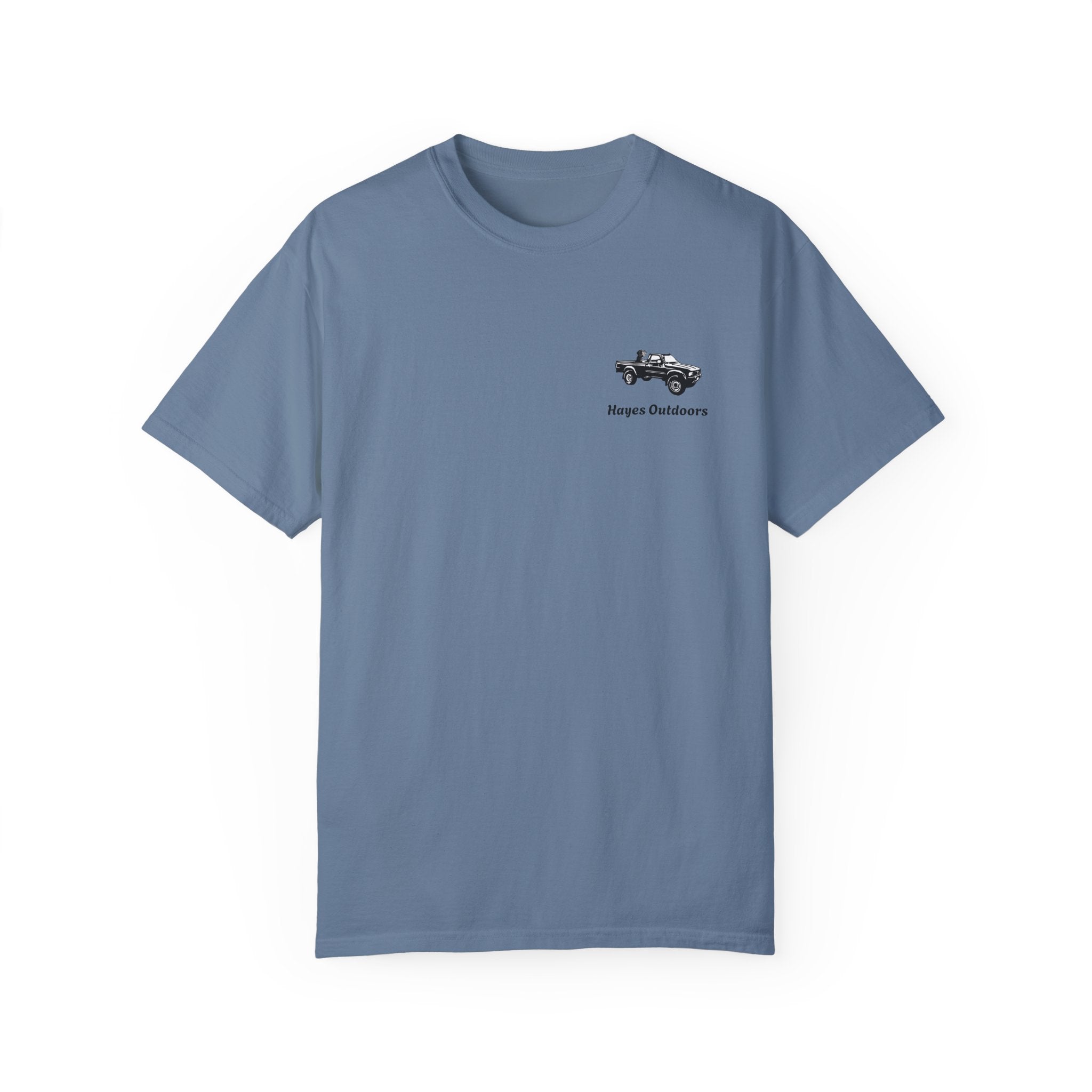 Hayes Outdoors Unisex Garment-Dyed T-Shirt Front and Back - Toyota Pickup Inspired Design