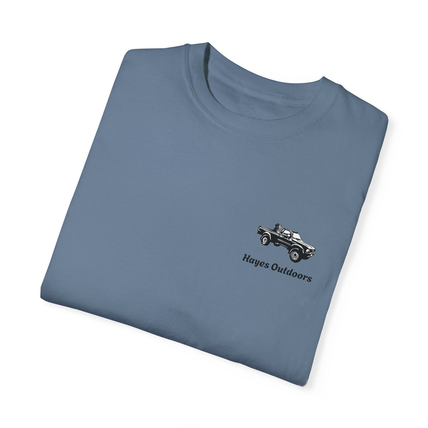 Hayes Outdoors Unisex Garment-Dyed T-Shirt Front and Back - Toyota Pickup Inspired Design