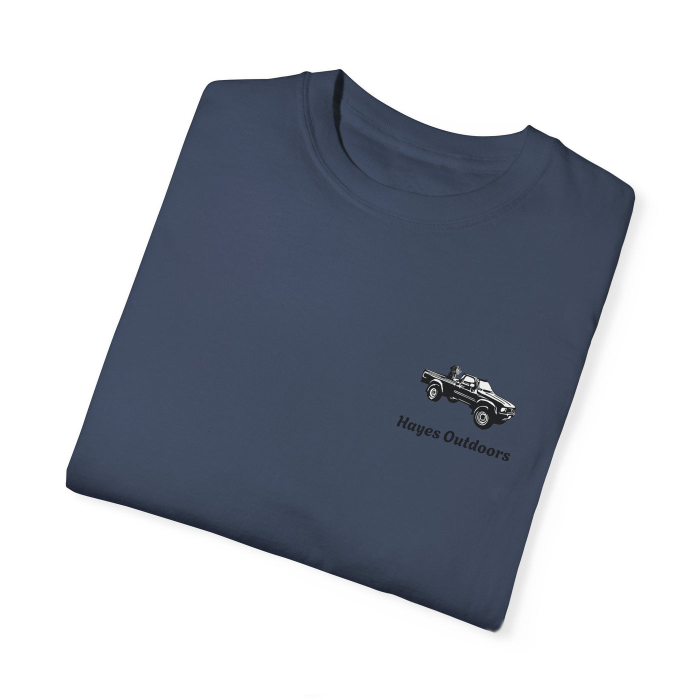 Hayes Outdoors Unisex Garment-Dyed T-Shirt Front and Back - Toyota Pickup Inspired Design