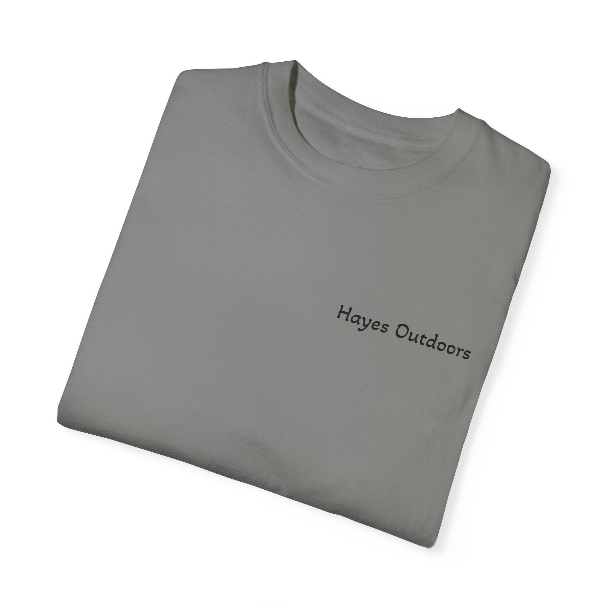 Hayes Outdoors Unisex Garment-Dyed T-Shirt Front and Back - Old Ford & Adventure Inspired Design