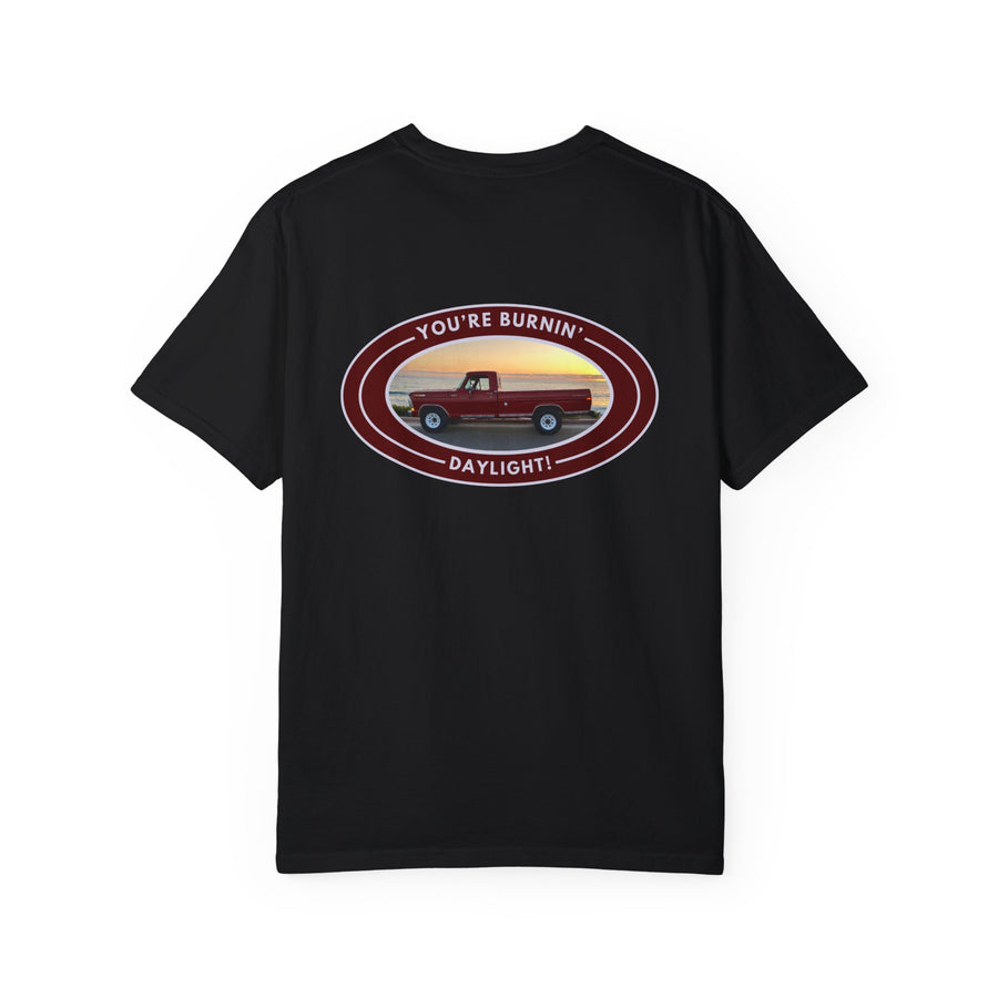 Hayes Outdoors Unisex Garment-Dyed T-Shirt Front and Back - Old Ford & Adventure Inspired Design