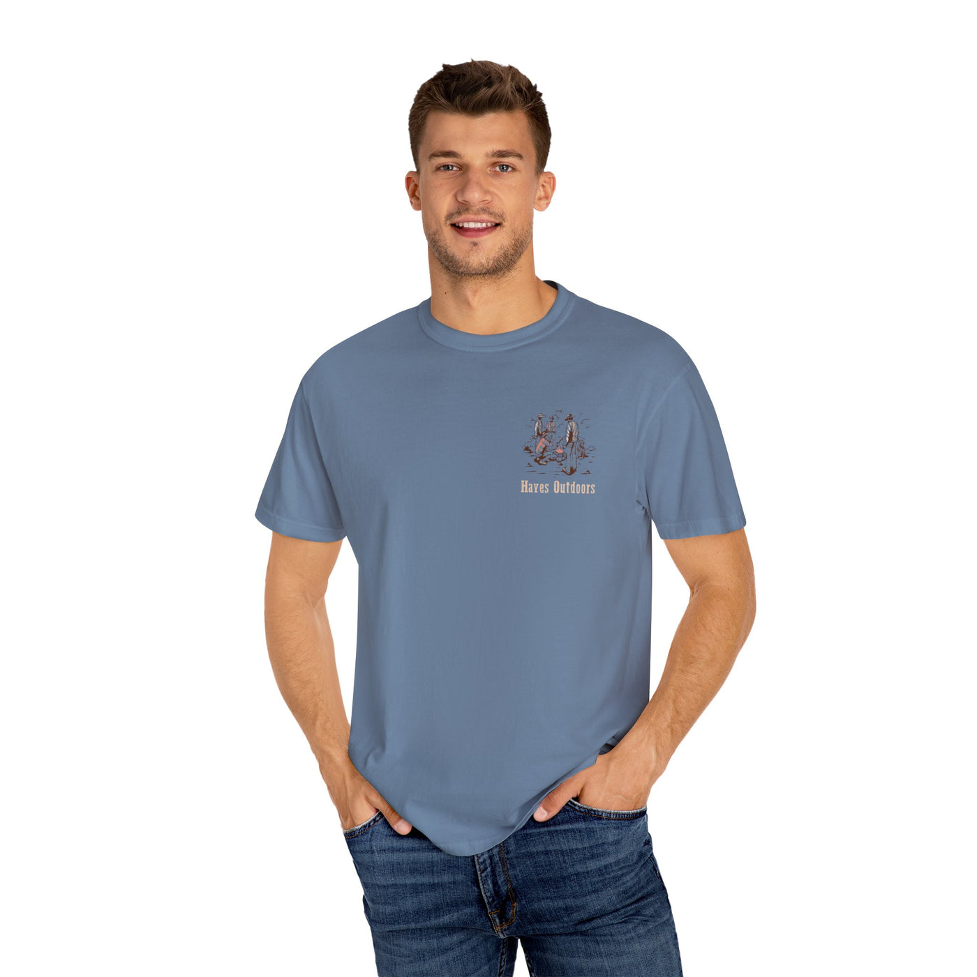 Heritage Outdoors Unisex Garment-Dyed T-Shirt Front and Back - Nature & Adventure Inspired Design