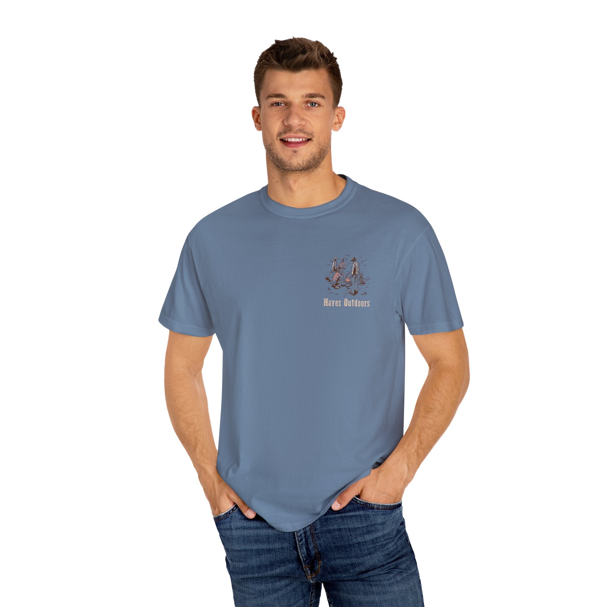 Heritage Outdoors Unisex Garment-Dyed T-Shirt Front and Back - Nature & Adventure Inspired Design