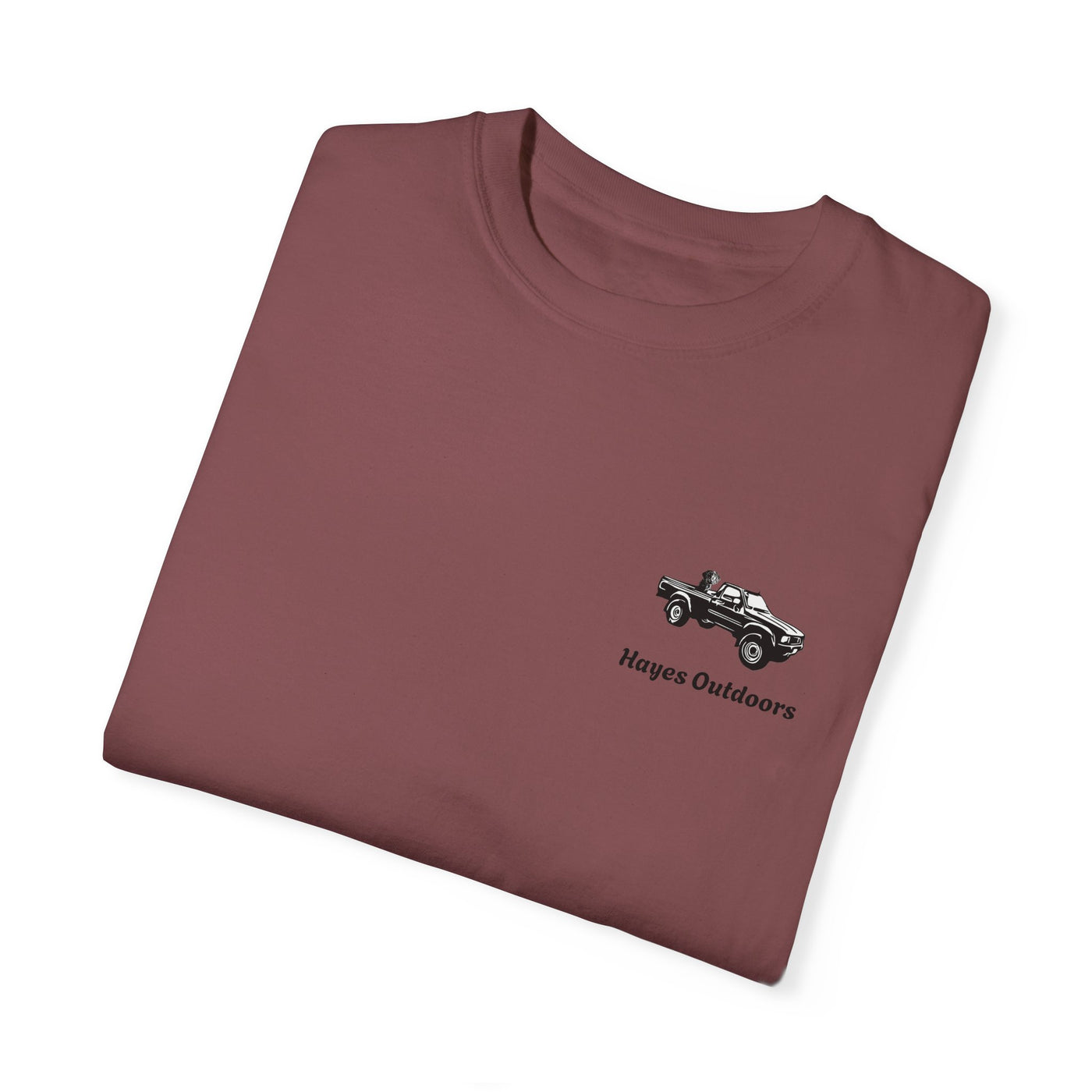 Hayes Outdoors Unisex Garment-Dyed T-Shirt Front and Back - Toyota Pickup Inspired Design