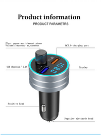QC 3.0 Dual USB Fast Car Charger with Bluetooth  Mp3 Player