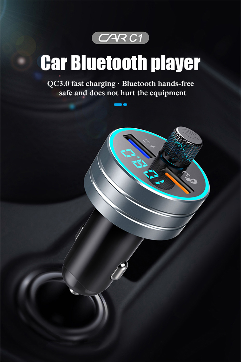 QC 3.0 Dual USB Fast Car Charger with Bluetooth  Mp3 Player