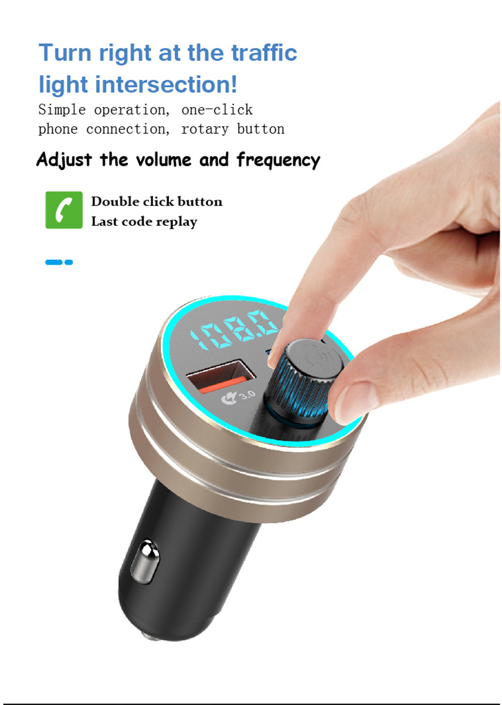 QC 3.0 Dual USB Fast Car Charger with Bluetooth  Mp3 Player